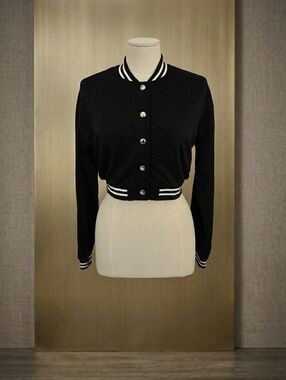 HALARA Black Varsity Jacket with White Accents NWT